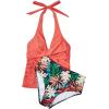 image:imageSUUKSESS Women Sexy Halter Tankini Bathing Suits Slimming Tummy Control High Waisted Swimsuits 2 Piece06 Coral Pink Leaf