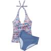 image:imageSUUKSESS Women Sexy Halter Tankini Bathing Suits Slimming Tummy Control High Waisted Swimsuits 2 Piece06 Floral Printed Blue