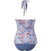 image:imageSUUKSESS Women Sexy Halter Tankini Bathing Suits Slimming Tummy Control High Waisted Swimsuits 2 Piece06 Floral Printed Blue