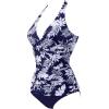 image:imageSUUKSESS Women Sexy Halter Tankini Bathing Suits Slimming Tummy Control High Waisted Swimsuits 2 Piece06 Navy Blue Floral