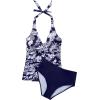 image:imageSUUKSESS Women Sexy Halter Tankini Bathing Suits Slimming Tummy Control High Waisted Swimsuits 2 Piece06 Navy Blue Floral