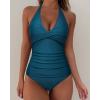 image:imageSUUKSESS Women Sexy Halter Tankini Bathing Suits Slimming Tummy Control High Waisted Swimsuits 2 Piece06 Peacock Blue