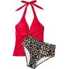 image:imageSUUKSESS Women Sexy Halter Tankini Bathing Suits Slimming Tummy Control High Waisted Swimsuits 2 Piece06 Red Leopard
