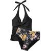 image:imageSUUKSESS Women Sexy Halter Tankini Bathing Suits Slimming Tummy Control High Waisted Swimsuits 2 Piece06 Retro Black Floral