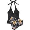 image:imageSUUKSESS Women Sexy Halter Tankini Bathing Suits Slimming Tummy Control High Waisted Swimsuits 2 Piece06 Retro Black Floral