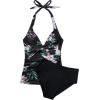 image:imageSUUKSESS Women Sexy Halter Tankini Bathing Suits Slimming Tummy Control High Waisted Swimsuits 2 Piece06 Tropical Floral Black