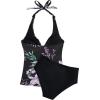 image:imageSUUKSESS Women Sexy Halter Tankini Bathing Suits Slimming Tummy Control High Waisted Swimsuits 2 Piece06 Tropical Floral Black