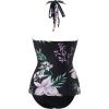 image:imageSUUKSESS Women Sexy Halter Tankini Bathing Suits Slimming Tummy Control High Waisted Swimsuits 2 Piece06 Tropical Floral Black