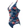 image:imageSUUKSESS Women Sexy Halter Tankini Bathing Suits Slimming Tummy Control High Waisted Swimsuits 2 Piece06 Tropical Floral Navy Blue