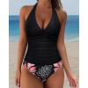 image:imageSUUKSESS Women Sexy Halter Tankini Bathing Suits Slimming Tummy Control High Waisted Swimsuits 2 Piece06 Vintage Floral Black