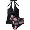 image:imageSUUKSESS Women Sexy Halter Tankini Bathing Suits Slimming Tummy Control High Waisted Swimsuits 2 Piece06 Vintage Floral Black