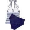 image:imageSUUKSESS Women Sexy Halter Tankini Bathing Suits Slimming Tummy Control High Waisted Swimsuits 2 Piece06 White Blue Striped