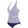 image:imageSUUKSESS Women Sexy Halter Tankini Bathing Suits Slimming Tummy Control High Waisted Swimsuits 2 Piece06 White Blue Striped