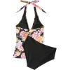 image:imageSUUKSESS Women Sexy Halter Tankini Bathing Suits Slimming Tummy Control High Waisted Swimsuits 2 PieceColorful Floral Black