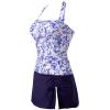 image:imageSUUKSESS Women Tummy Control Tankini Swimsuits with Skirt Backless Bathing SuitNavy Blue Floral