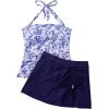 image:imageSUUKSESS Women Tummy Control Tankini Swimsuits with Skirt Backless Bathing SuitNavy Blue Floral