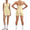 image:imageSUUKSESS Women 2 Piece Halter Open Back Workout Sets Padded Tank Top High Waisted Tummy Control Biker Shorts with PocketsYellow