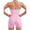 image:imageSUUKSESS Women 2 Piece Workout Sets Built in Bra Open Back Tank Tops High Waisted Biker Shorts with PocketsPink