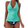 image:imageSUUKSESS Women Sexy Halter Tankini Bathing Suits Slimming Tummy Control High Waisted Swimsuits 2 Piece06 Aqua Blue Floral
