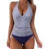 image:imageSUUKSESS Women Sexy Halter Tankini Bathing Suits Slimming Tummy Control High Waisted Swimsuits 2 Piece06 White Blue Striped