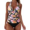 image:imageSUUKSESS Women Sexy Halter Tankini Bathing Suits Slimming Tummy Control High Waisted Swimsuits 2 PieceColorful Floral Black