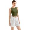 image:imageSUUKSESS Women Cotton Rib Squre Neck Tops Sleeveless Summer Padded Basic Tank Top10 Army Green