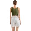 image:imageSUUKSESS Women Cotton Rib Squre Neck Tops Sleeveless Summer Padded Basic Tank Top10 Army Green
