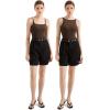 image:imageSUUKSESS Women Cotton Rib Squre Neck Tops Sleeveless Summer Padded Basic Tank Top12 Brownwhite