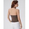 image:imageSUUKSESS Women Halter Backless Tank Tops with Built in Bra Double Lined V Neck Y2k Going Out TopsBrown