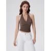 image:imageSUUKSESS Women Halter Backless Tank Tops with Built in Bra Double Lined V Neck Y2k Going Out TopsBrown