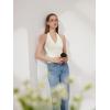 image:imageSUUKSESS Women Halter Backless Tank Tops with Built in Bra Double Lined V Neck Y2k Going Out TopsCream White