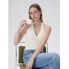 image:imageSUUKSESS Women Halter Backless Tank Tops with Built in Bra Double Lined V Neck Y2k Going Out TopsCream White