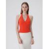 image:imageSUUKSESS Women Halter Backless Tank Tops with Built in Bra Double Lined V Neck Y2k Going Out TopsRed