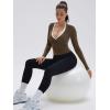 image:imageSUUKSESS Women Pilates Wrap Workout Cropped Top Ribbed Long Sleeve V Neck Tie Front Ballet Yoga Shrug BlouseBrown