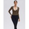 image:imageSUUKSESS Women Pilates Wrap Workout Cropped Top Ribbed Long Sleeve V Neck Tie Front Ballet Yoga Shrug BlouseBrown