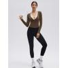 image:imageSUUKSESS Women Pilates Wrap Workout Cropped Top Ribbed Long Sleeve V Neck Tie Front Ballet Yoga Shrug BlouseBrown