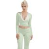 image:imageSUUKSESS Women Pilates Wrap Workout Cropped Top Ribbed Long Sleeve V Neck Tie Front Ballet Yoga Shrug BlouseLight Green