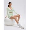 image:imageSUUKSESS Women Pilates Wrap Workout Cropped Top Ribbed Long Sleeve V Neck Tie Front Ballet Yoga Shrug BlouseLight Green