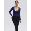 image:imageSUUKSESS Women Pilates Wrap Workout Cropped Top Ribbed Long Sleeve V Neck Tie Front Ballet Yoga Shrug BlouseNavy Blue