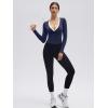 image:imageSUUKSESS Women Pilates Wrap Workout Cropped Top Ribbed Long Sleeve V Neck Tie Front Ballet Yoga Shrug BlouseNavy Blue