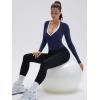 image:imageSUUKSESS Women Pilates Wrap Workout Cropped Top Ribbed Long Sleeve V Neck Tie Front Ballet Yoga Shrug BlouseNavy Blue