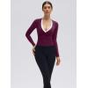 image:imageSUUKSESS Women Pilates Wrap Workout Cropped Top Ribbed Long Sleeve V Neck Tie Front Ballet Yoga Shrug BlousePurple