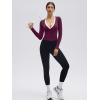 image:imageSUUKSESS Women Pilates Wrap Workout Cropped Top Ribbed Long Sleeve V Neck Tie Front Ballet Yoga Shrug BlousePurple