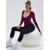 image:imageSUUKSESS Women Pilates Wrap Workout Cropped Top Ribbed Long Sleeve V Neck Tie Front Ballet Yoga Shrug BlousePurple