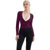 image:imageSUUKSESS Women Pilates Wrap Workout Cropped Top Ribbed Long Sleeve V Neck Tie Front Ballet Yoga Shrug BlousePurple