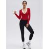 image:imageSUUKSESS Women Pilates Wrap Workout Cropped Top Ribbed Long Sleeve V Neck Tie Front Ballet Yoga Shrug BlouseRed