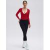 image:imageSUUKSESS Women Pilates Wrap Workout Cropped Top Ribbed Long Sleeve V Neck Tie Front Ballet Yoga Shrug BlouseRed