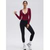 image:imageSUUKSESS Women Pilates Wrap Workout Cropped Top Ribbed Long Sleeve V Neck Tie Front Ballet Yoga Shrug BlouseWine Red