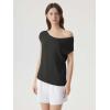 image:imageSUUKSESS Women Silk Cashmere Blend Off The Shoulder Tops Summer Lightweight Knit Trendy Sweaters Loose Fit Shirts01 Black