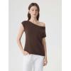 image:imageSUUKSESS Women Silk Cashmere Blend Off The Shoulder Tops Summer Lightweight Knit Trendy Sweaters Loose Fit Shirts03 Brown